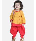 Yellow Mor Embroidery Top Dhoti For Girls