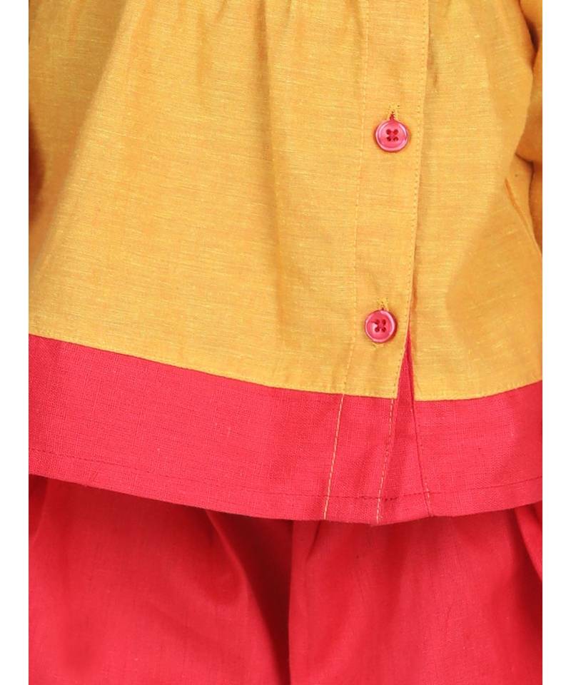 Yellow Mor Embroidery Top Dhoti For Girls