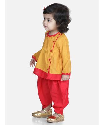 Yellow Mor Embroidery Top Dhoti For Girls 3