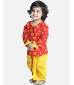 Red Hathi Print Infant Cotton Dhoti kurta