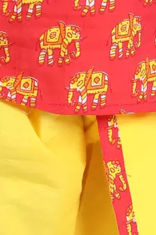 Red Hathi Print Infant Cotton Dhoti kurta