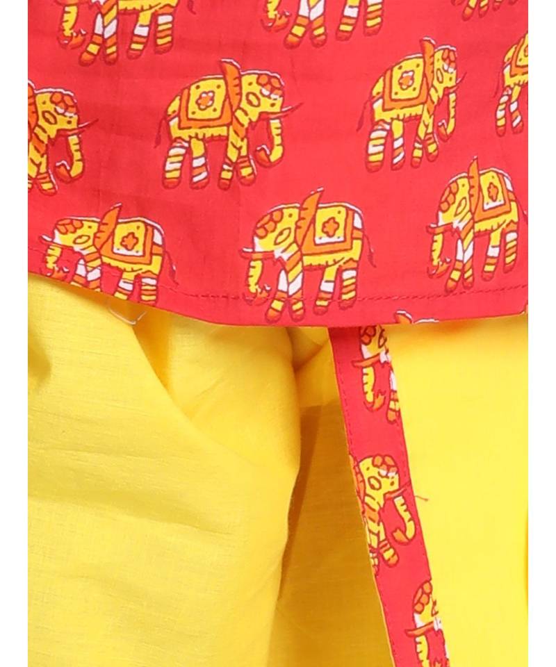 Red Hathi Print Infant Cotton Dhoti kurta