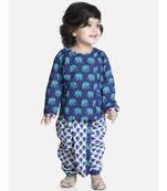 Blue Hathi Print Infant Cotton Dhoti kurta