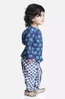 Blue Hathi Print Infant Cotton Dhoti kurta