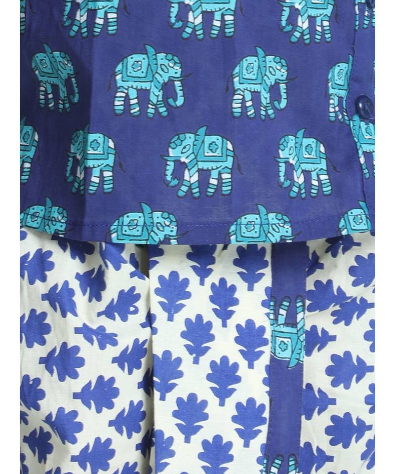 Blue Hathi Print Infant Cotton Dhoti kurta
