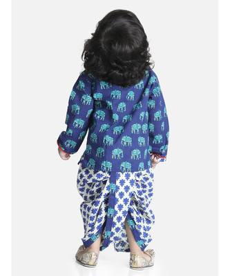 Blue Hathi Print Infant Cotton Dhoti kurta 4