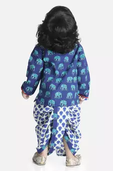 Blue Hathi Print Infant Cotton Dhoti kurta