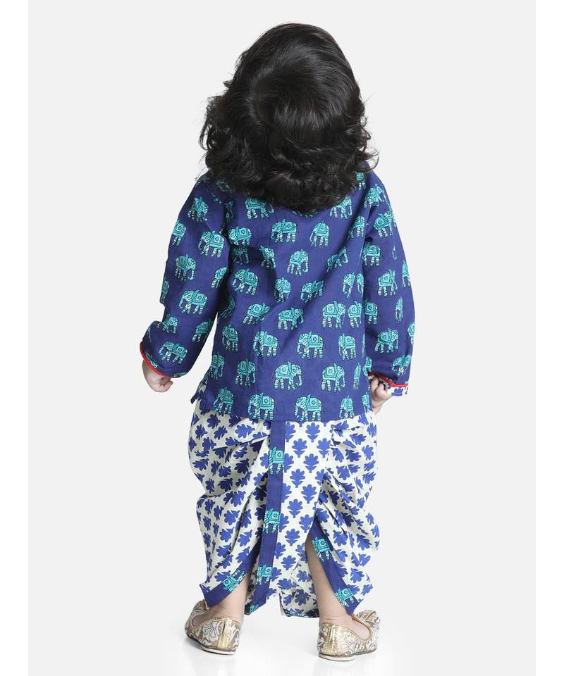 Blue Hathi Print Infant Cotton Dhoti kurta