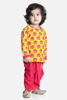 Yellow Hathi Print Infant Cotton Dhoti kurta