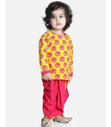 Yellow Hathi Print Infant Cotton Dhoti kurta