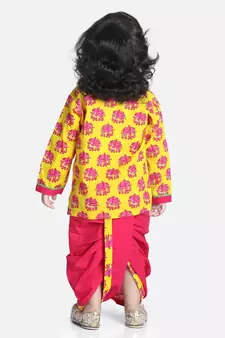 Yellow Hathi Print Infant Cotton Dhoti kurta