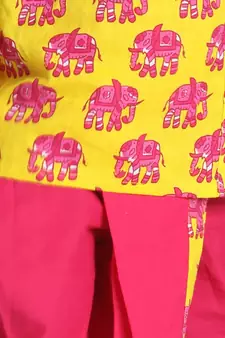 Yellow Hathi Print Infant Cotton Dhoti kurta