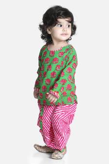 Green Hathi Print Infant Cotton Dhoti kurta