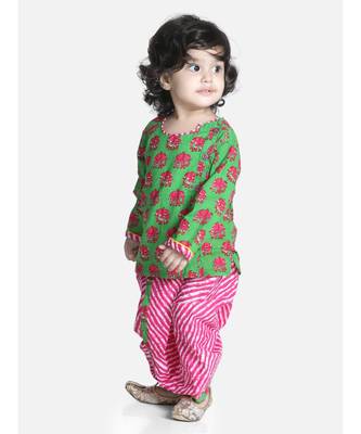 Green Hathi Print Infant Cotton Dhoti kurta 1