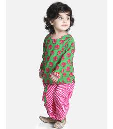 Green Hathi Print Infant Cotton Dhoti kurta