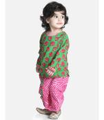 Green Hathi Print Infant Cotton Dhoti kurta