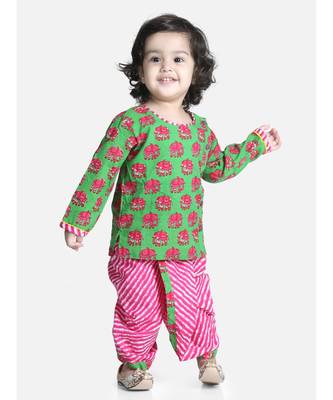 Green Hathi Print Infant Cotton Dhoti kurta 2