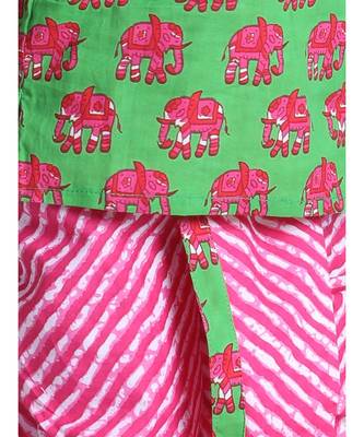 Green Hathi Print Infant Cotton Dhoti kurta 3