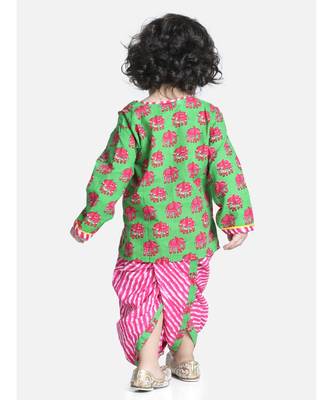 Green Hathi Print Infant Cotton Dhoti kurta 4