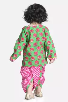Green Hathi Print Infant Cotton Dhoti kurta