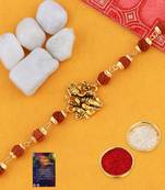 Bracelet Rakhi Rudraksh  Ganpati Ji  For Bhaiya With Roli Chawal And Greeting Card