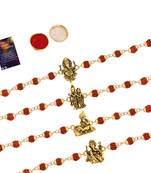 Designer Rudraksh  4 Rakhi Combo Stylish  For Bhai With Roli Chawal And Greeting Card
