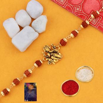 Rakhi  Rudraksh  Ganpati Ji  With   BHAI  Designe  With Roli Chawal And  Greeting Card 4