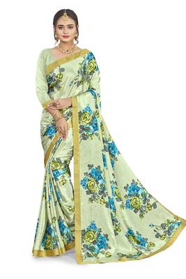 Light green printed crepe saree with blouse 1