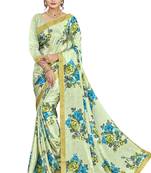 Light green printed crepe saree with blouse