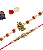 Rakhi Rudraksh  Radha Krishna  With  Stylish Designer Look  Rakhi With Roli Chawal And  Greeting Card