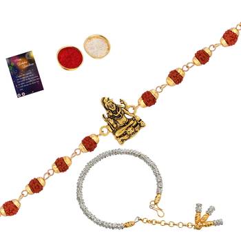 Rakhi Rudraksh  Shiv Ji  With Bhabhi Rakhi With Roli Chawal And Greeting Card 1