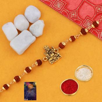 Rakhi Rudraksh  Shiv Ji  With Bhabhi Rakhi With Roli Chawal And Greeting Card 4