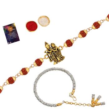 Rakhi Rudraksh   Radha Krishna  With Bhabhi Rakhi With Roli Chawal And Greeting Card 1