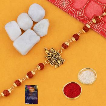 Rakhi Rudraksh   Radha Krishna  With Bhabhi Rakhi With Roli Chawal And Greeting Card 4
