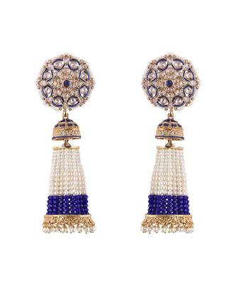 Styylo Fashion Pearl Taselled White and Blue Gold Plated Traditional Earring 2