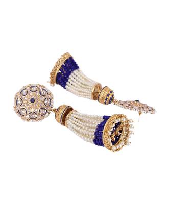 Styylo Fashion Pearl Taselled White and Blue Gold Plated Traditional Earring 3