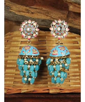 Styylo Fashion Traditional Gold Plated Meenakari Floral Print Jhumka Earring 1