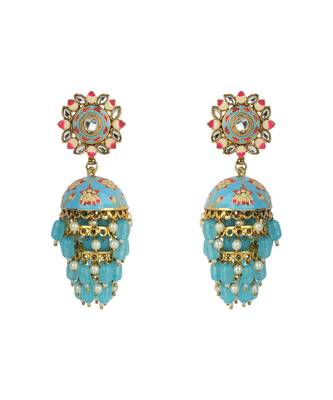 Styylo Fashion Traditional Gold Plated Meenakari Floral Print Jhumka Earring 2