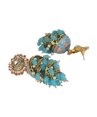 Styylo Fashion Traditional Gold Plated Meenakari Floral Print Jhumka Earring 3