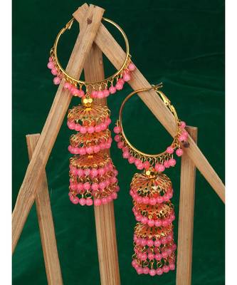 Styylo Fashion Stylish Party Wear Pearl Light Weight Hoop And Jhumka Earring 2