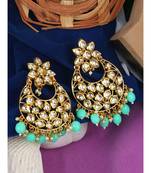 Styylo Fashion Traditional Gold Plated Kundal Studded Pear Sea Green Chandbali Earring