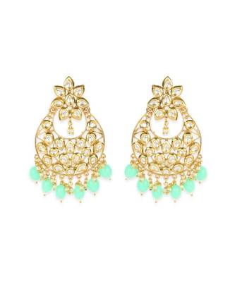 Styylo Fashion Traditional Gold Plated Kundal Studded Pear Sea Green Chandbali Earring 2