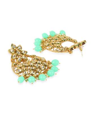 Styylo Fashion Traditional Gold Plated Kundal Studded Pear Sea Green Chandbali Earring 3