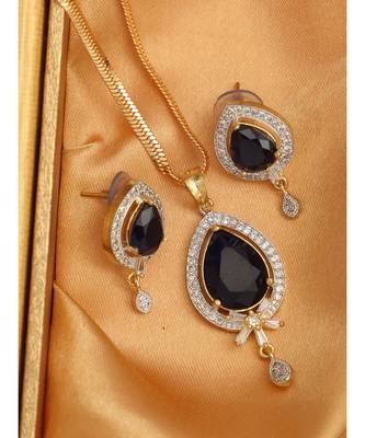 Styylo Fashion Party Wear American Diamond Pendant with Chain And Earring 1