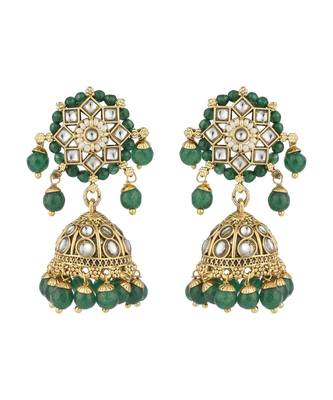 Styylo Fashion Traditional Green Stone and Beads Choker Necklace with Earring and mangtika 3