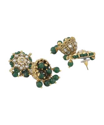 Styylo Fashion Traditional Green Stone and Beads Choker Necklace with Earring and mangtika 4