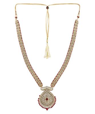 Styylo Fashion Traditional Red Stone and Beads Long Rani Haar Necklace with Earring and mangtika 3