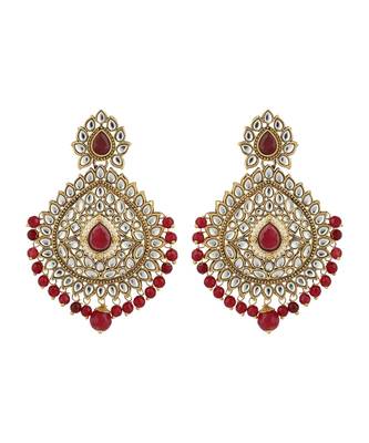Styylo Fashion Traditional Red Stone and Beads Long Rani Haar Necklace with Earring and mangtika 4