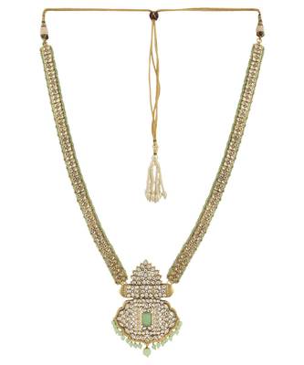 Styylo Fashion Traditional Sea Green Stone and Beads Long Rani Haar Necklace with Earring and mangtika 3