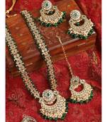 Styylo Fashion Traditional Green Stone and Beads Long Rani Haar Necklace with Earring and mangtika
